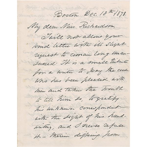 Oliver Wendell Holmes, Sr. Autograph Letter Signed