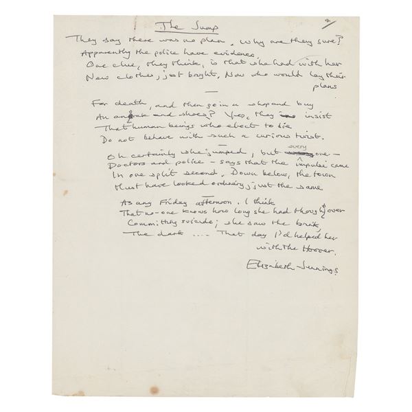 Elizabeth Jennings Autograph Manuscript Signed
