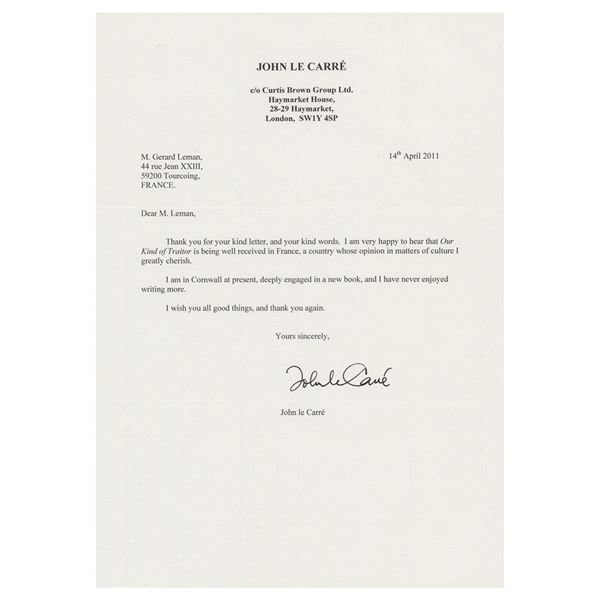 John le Carre Typed Letter Signed