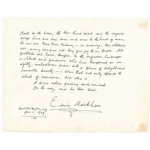 Edwin Markham Autograph Manuscript Signed