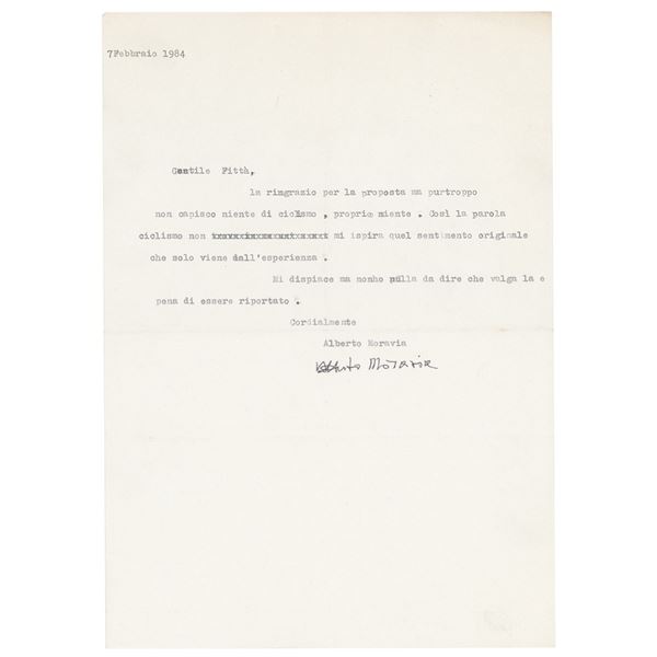 Alberto Moravia Typed Letter Signed