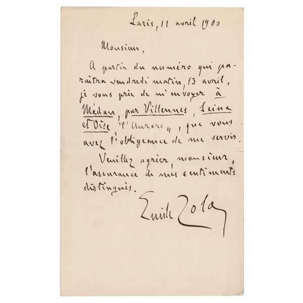 Emile Zola Autograph Letter Signed