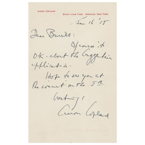 Aaron Copland Autograph Letter Signed