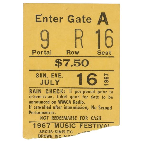 Jimi Hendrix Experience 1967 Forest Hills Ticket Stub