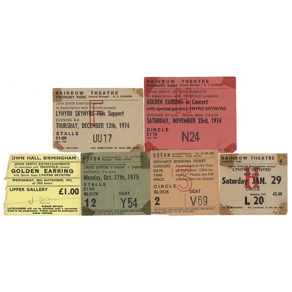 Lynyrd Skynyrd Lot of (6) Early UK Ticket Stubs