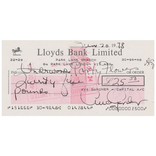 Ava Gardner Signed Check