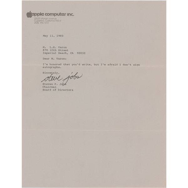 Steve Jobs Typed Letter Signed
