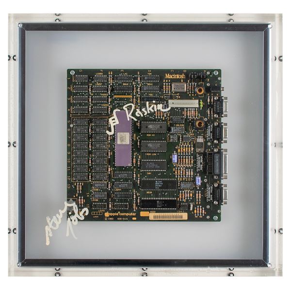 Steve Jobs and Jef Raskin Signed 128K Macintosh Motherboard Display
