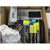 Image 1 : BOX OF MISC. ELECTRICAL EQUIPMENT INCLUDING HAND TECH 2 CHANNEL DIGITAL STORAGE OSCILLOSCOPE & A FIE
