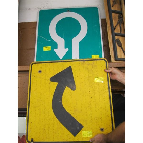 2 METAL HIGHWAY SIGNS, TURN COMING & UTURN