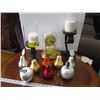 Image 1 : ARTIFICIAL FRUIT, DOME CLOCK & 2 CANDLE HOLDERS