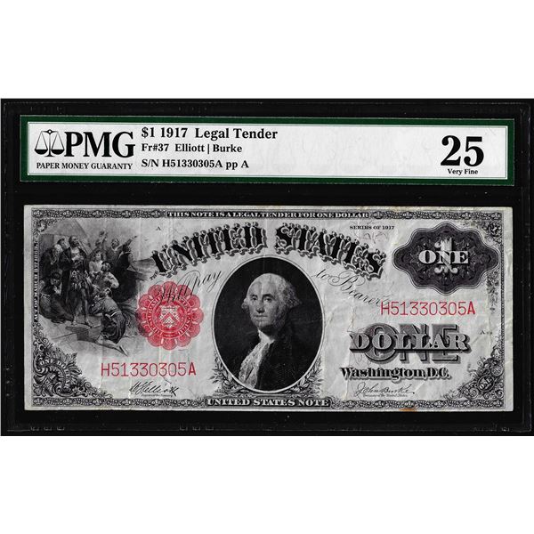 1917 $1 Legal Tender Note Fr.37 PMG Very Fine 25
