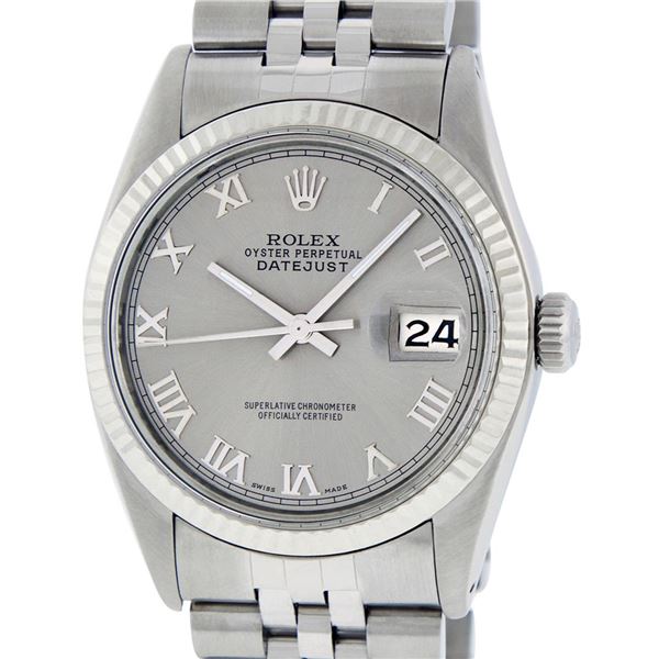 Rolex Men's Stainless Steel Slate Grey Roman Oyster Perpetual Datejust Wristwatch