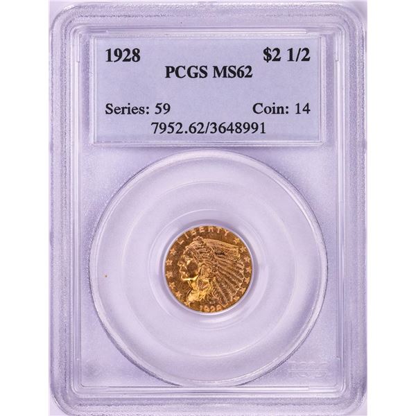1928 $2 1/2 Indian Head Quarter Eagle Gold Coin PCGS MS62