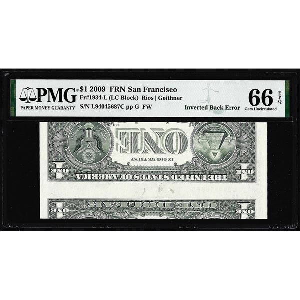 2009 $1 Federal Reserve Note Inverted Back ERROR Fr.1934-L PMG Gem Uncirculated 66EPQ