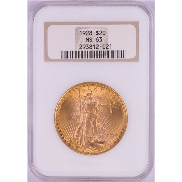 1928 $20 St. Gaudens Double Eagle Gold Coin NGC MS63 Old Holder