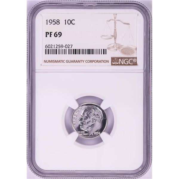 1958 Proof Roosevelt Dime Coin NGC PF69