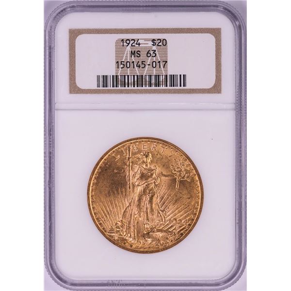 1924 $20 St. Gaudens Double Eagle Gold Coin NGC MS63