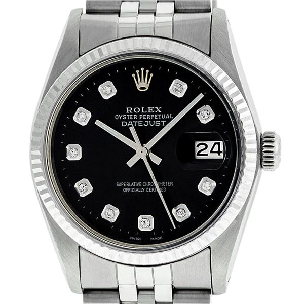 Rolex Men's Stainless Steel Black Diamond Datejust Wristwatch