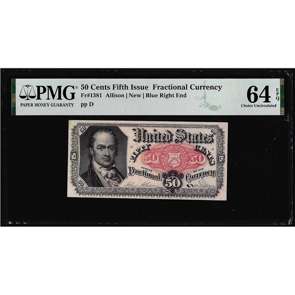 1874 Fifth Issue 50 Cents Fractional Currency Note Fr.1381 PMG Ch. Uncirculated 64EPQ