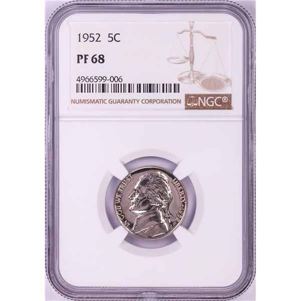 1952 Proof Jefferson Nickel Coin NGC PF68
