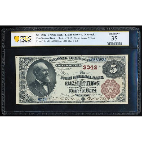 1882BB First NB of Elizabethtown, KY CH# 3042 National Note PCGS Choice Very Fine 35
