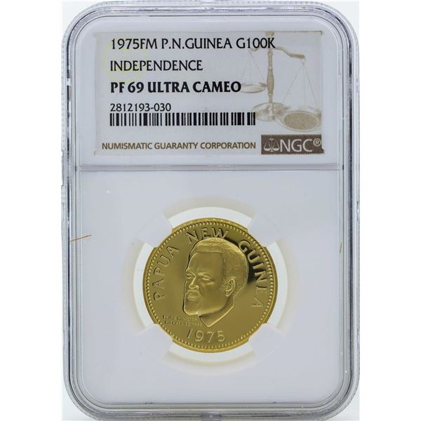 1975FM Papua New Guinea 100 Kina Independence Gold Coin NGC PF69 Ultra Cameo