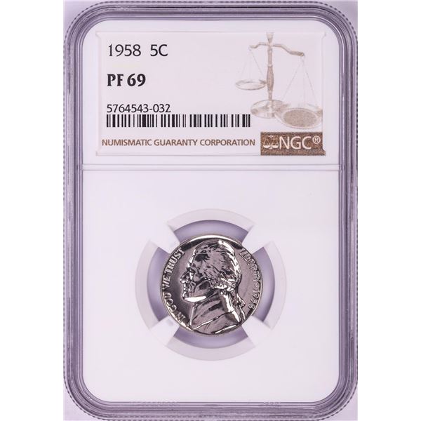 1958 Proof Jefferson Nickel Coin NGC PF69