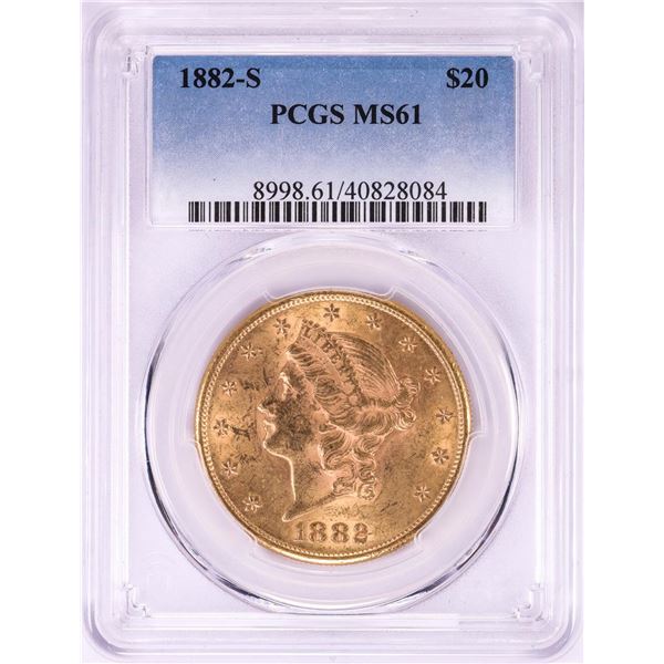 1882-S $20 Liberty Head Double Eagle Gold Coin PCGS MS61