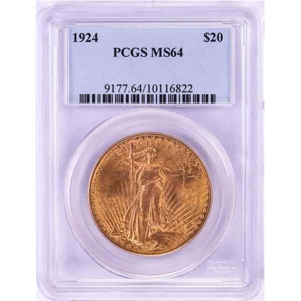 1924 $20 St. Gaudens Double Eagle Gold Coin PCGS MS64