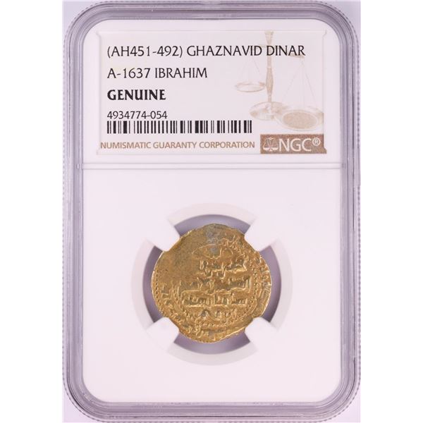 AH451-492 Ghaznavid Dinar A-1637 Ibrahim Gold Coin NGC Genuine