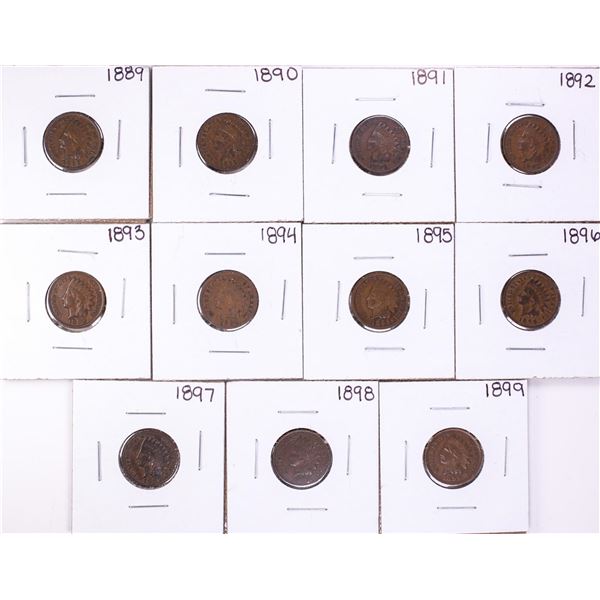 Set of 1889-1899 Indian Head Cent Coins