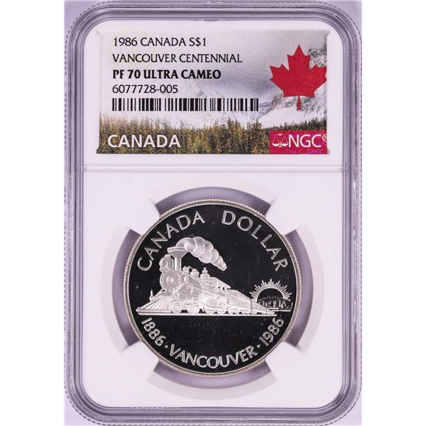 1986 $1 Canada Proof Vancouver Centennial Silver Dollar Coin NGC PF 70 Ultra Cameo