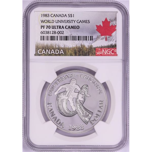 1983 $1 Proof Canada World University Games Silver Dollar Coin NGC PF70 Ultra Cameo