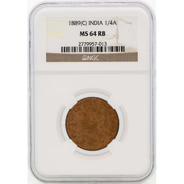1889 India 1/4 Annas Coin NGC MS64RB