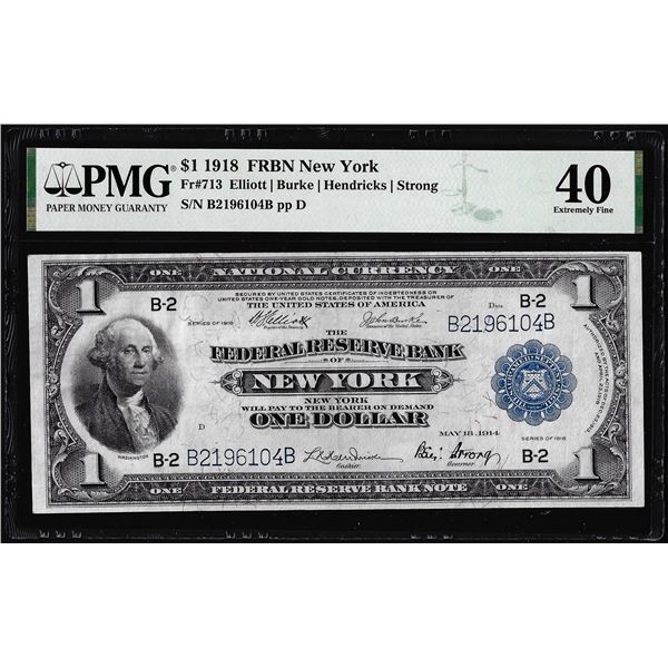 1918 $1 Federal Reserve Bank Note New York Fr.713 PMG Extremely Fine 40