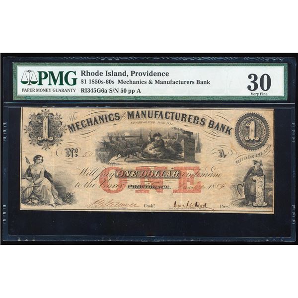 1856 $1 "Santa Claus" M & M Bank Providence, RI Obsolete Note PMG Very Fine 30