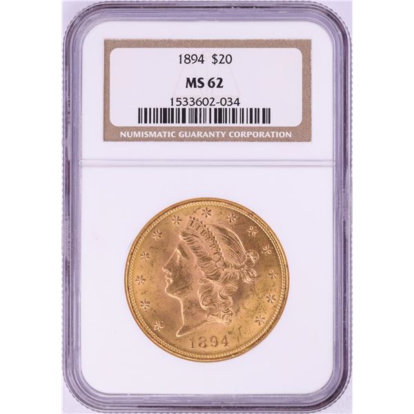 1894 $20 Liberty Head Double Eagle Gold Coin NGC MS62