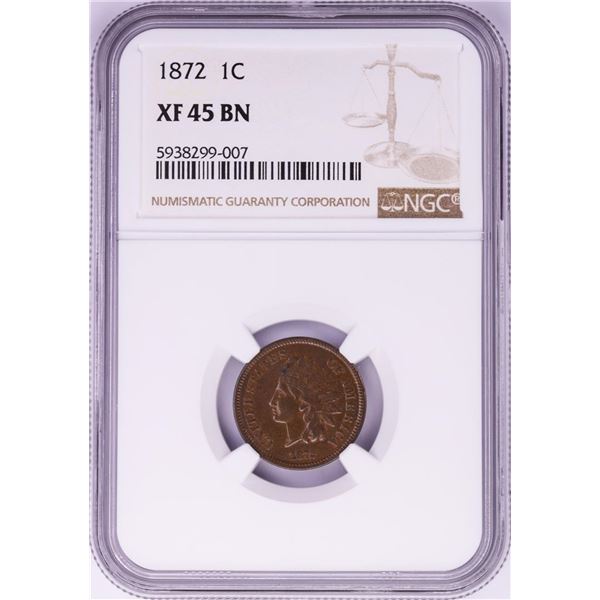 1872 Indian Head Cent Coin NGC XF45 BN