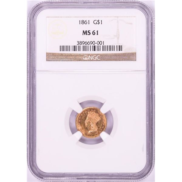 1861 $1 Indian Princess Head Gold Dollar Coin NGC MS61