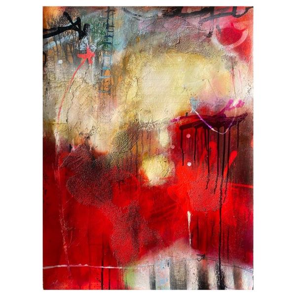 Milan "Glowing Red Fields" Original Mixed Media on Paper