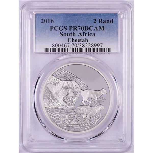 2016 Proof South Africa 2 Rand Cheetah Silver Coin PCGS PR70DCAM