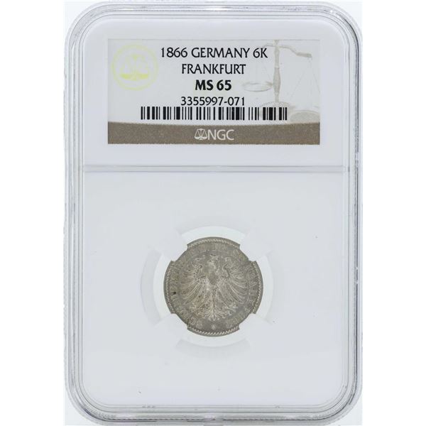 1866 Germany Frankfurt 6 Kreuzer Coin NGC MS65