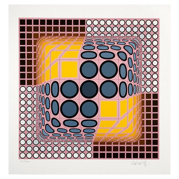 Vasarely (1908-1997) "Pink Composition" Limited Edition Serigraph on Paper