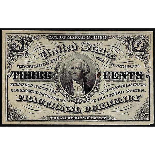 March 3, 1863 Third Issue Three Cents Fractional Currency Note