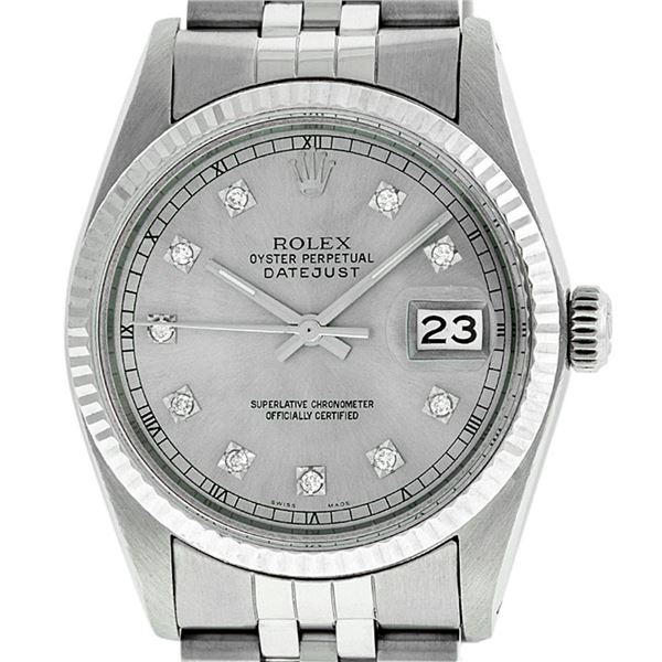 Rolex Men's Stainless Steel Slate Grey Diamond Datejust Wristwatch
