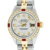 Image 3 : Rolex Ladies Two Tone Silver Diamond & Ruby Oyster Perpetual Datejust Watch