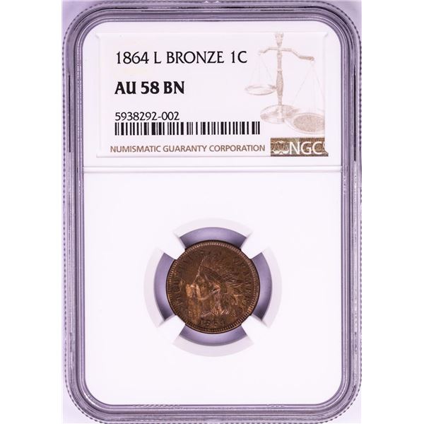 1864 L Bronze Indian Head Cent Coin NGC AU58BN