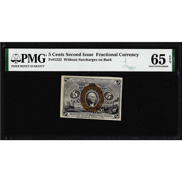 1863 Five Cents Second Issue Fractional Note Fr.1232 PMG Gem Uncirculated 65EPQ