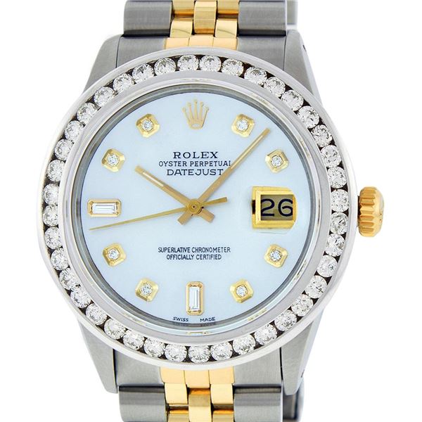 Rolex Men's Two Tone MOP 3 ctw Channel Set Diamond Datejust Wristwatch